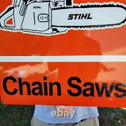 Large Double Sided Vintage Stihl Chain Saws Machine Porcelain Heavy Metal Sign