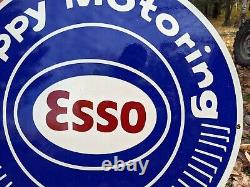 Large Double-sided Esso Happy Motoring Gasoline Porcelain Enamel Gas Pump Sign