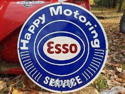 Large Double-sided Esso Happy Motoring Gasoline Porcelain Enamel Gas Pump Sign