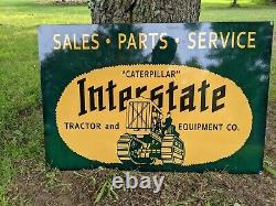 Large Double-sided Interstate Caterpillar Trctor Sales Porcelain Metal Sign