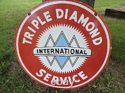 Large Double-sided Triple Diamond International Porcelain Metal Tractor Sign 30