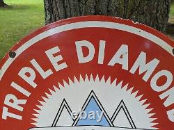 Large Double-sided Triple Diamond International Porcelain Metal Tractor Sign 30