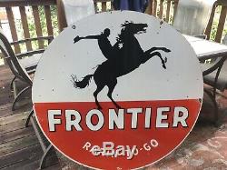 Large Frontier Gasoline Double Sided Porcelain Sign