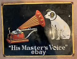 Large HMV Enamel Sign 1970s His Masters Voice Double Sided Shop Sign