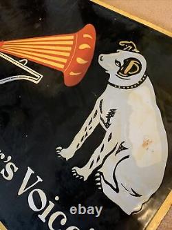 Large HMV Enamel Sign 1970s His Masters Voice Double Sided Shop Sign