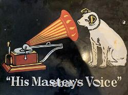 Large HMV Enamel Sign 1970s His Masters Voice Double Sided Shop Sign