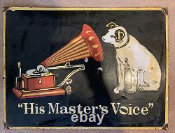 Large HMV Enamel Sign 1970s His Masters Voice Double Sided Shop Sign