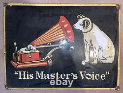 Large HMV Enamel Sign 1970s His Masters Voice Double Sided Shop Sign