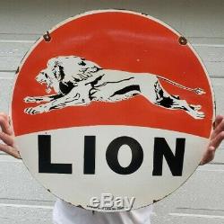 Large Lion Gasoline 30 Double Sided Porcelain Sign