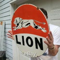 Large Lion Gasoline 30 Double Sided Porcelain Sign