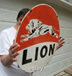 Large Lion Gasoline 30 Double Sided Porcelain Sign