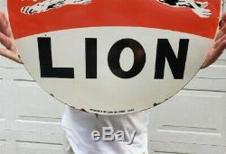 Large Lion Gasoline 30 Double Sided Porcelain Sign