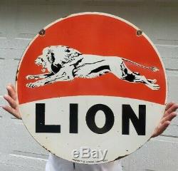 Large Lion Gasoline 30 Double Sided Porcelain Sign