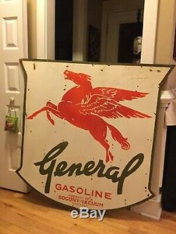 Large Mobil General Gasoline Double Sided Porcelain Sign 48