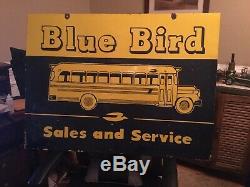 Large Old Blue Bird Bus Dealer Sales And Service Double Sided Sign