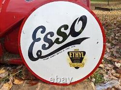 Large Old Double-sided Esso Motor Oil Gasoline Porcelain Enamel Gas Pump Sign