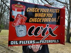 Large Old Vintage Double Sided Flanged Wix Oil Filter Porcelain Heavy Metal Sign