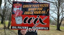 Large Old Vintage Double Sided Flanged Wix Oil Filter Porcelain Heavy Metal Sign