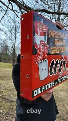 Large Old Vintage Double Sided Flanged Wix Oil Filter Porcelain Heavy Metal Sign