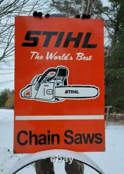 Large Old Vintage Double Sided Stihl Chain Saws Porcelain Heavy Metal Sign