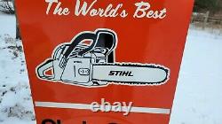 Large Old Vintage Double Sided Stihl Chain Saws Porcelain Heavy Metal Sign