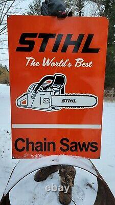 Large Old Vintage Double Sided Stihl Chain Saws Porcelain Heavy Metal Sign