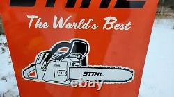 Large Old Vintage Double Sided Stihl Chain Saws Porcelain Heavy Metal Sign