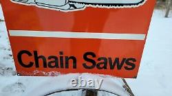 Large Old Vintage Double Sided Stihl Chain Saws Porcelain Heavy Metal Sign