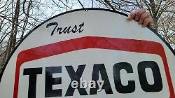 Large Old Vintage Double Sided Texaco Gasoline Porcelain Heavy Metal Gas Sign
