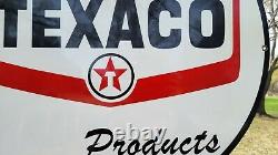 Large Old Vintage Double Sided Texaco Gasoline Porcelain Heavy Metal Gas Sign