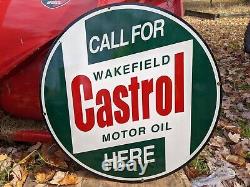 Large Old Vintage Double-sided Castrol Gasoline Porcelain Enamel Gas Pump Sign