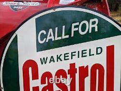 Large Old Vintage Double-sided Castrol Gasoline Porcelain Enamel Gas Pump Sign