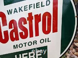 Large Old Vintage Double-sided Castrol Gasoline Porcelain Enamel Gas Pump Sign