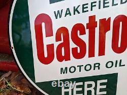 Large Old Vintage Double-sided Castrol Gasoline Porcelain Enamel Gas Pump Sign