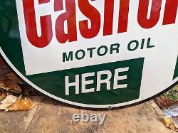 Large Old Vintage Double-sided Castrol Gasoline Porcelain Enamel Gas Pump Sign