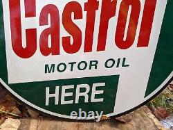 Large Old Vintage Double-sided Castrol Gasoline Porcelain Enamel Gas Pump Sign