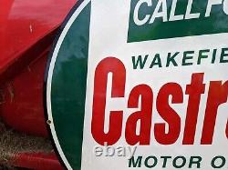 Large Old Vintage Double-sided Castrol Gasoline Porcelain Enamel Gas Pump Sign