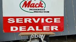 Large Old Vintage Mack Trucks Service Dealer Porcelain Metal Double Sided Sign