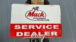 Large Old Vintage Mack Trucks Service Dealer Porcelain Metal Double Sided Sign