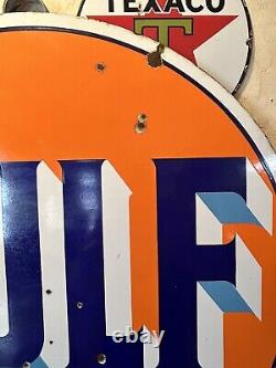 Large Original & Authentic''gulf'' 42 Inch Double Sided Porcelain Sign
