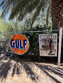 Large Original & Authentic''gulf'' 42 Inch Double Sided Porcelain Sign