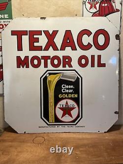 Large Original & Authentic''texaco'' 30x30 Inch. Double Sided Porcelain Sign