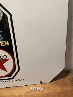 Large Original & Authentic''texaco'' 30x30 Inch. Double Sided Porcelain Sign