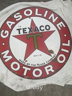 Large Original & Authentic''texaco'' 42 In. Double Sided Porcelain Sign