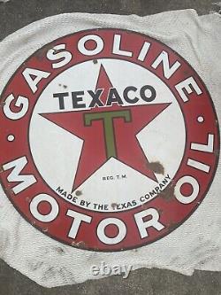 Large Original & Authentic''texaco'' 42 In. Double Sided Porcelain Sign