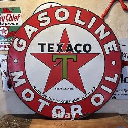 Large Original & Authentic''texaco'' 42 Inch Double Sided Porcelain Sign