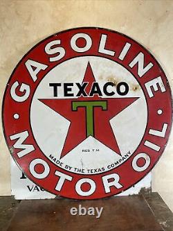 Large Original & Authentic''texaco'' 42 Inch Double Sided Porcelain Sign