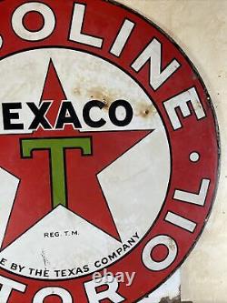 Large Original & Authentic''texaco'' 42 Inch Double Sided Porcelain Sign