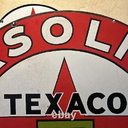 Large Original & Authentic''texaco'' 42 Inch Double Sided Porcelain Sign