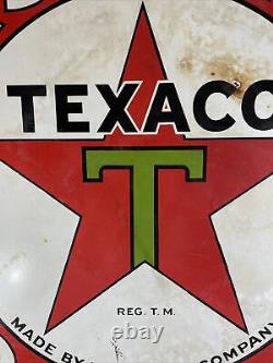 Large Original & Authentic''texaco'' 42 Inch Double Sided Porcelain Sign